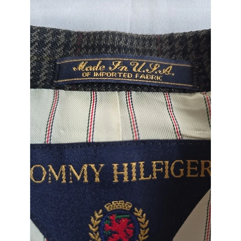 Vintage Tommy Hilfiger USA Men Wool 44R Sport Coat Blazer Suit Brown Herringbone